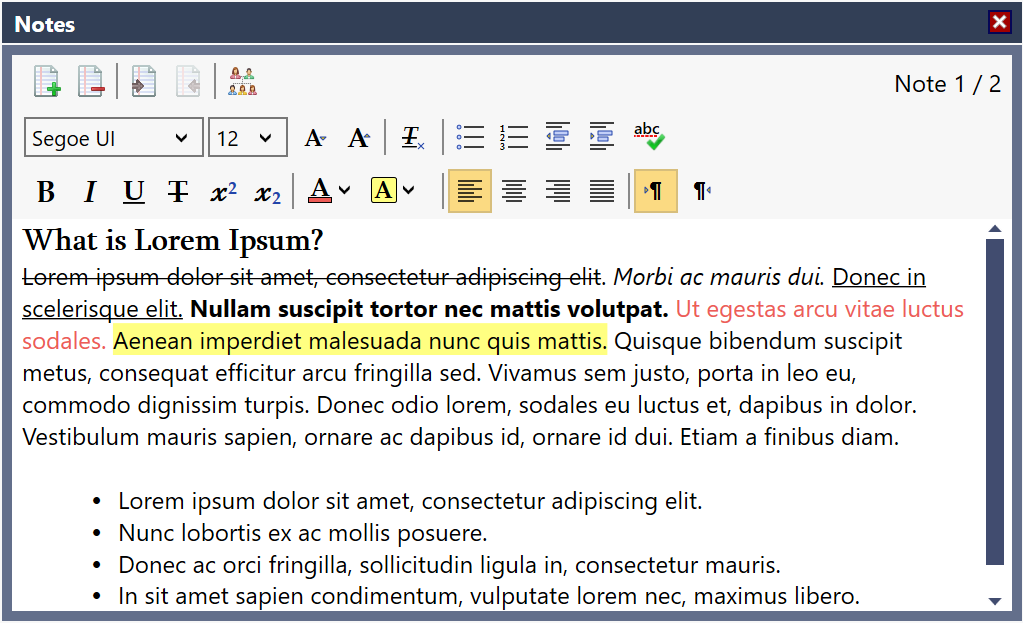 the formatted note editor