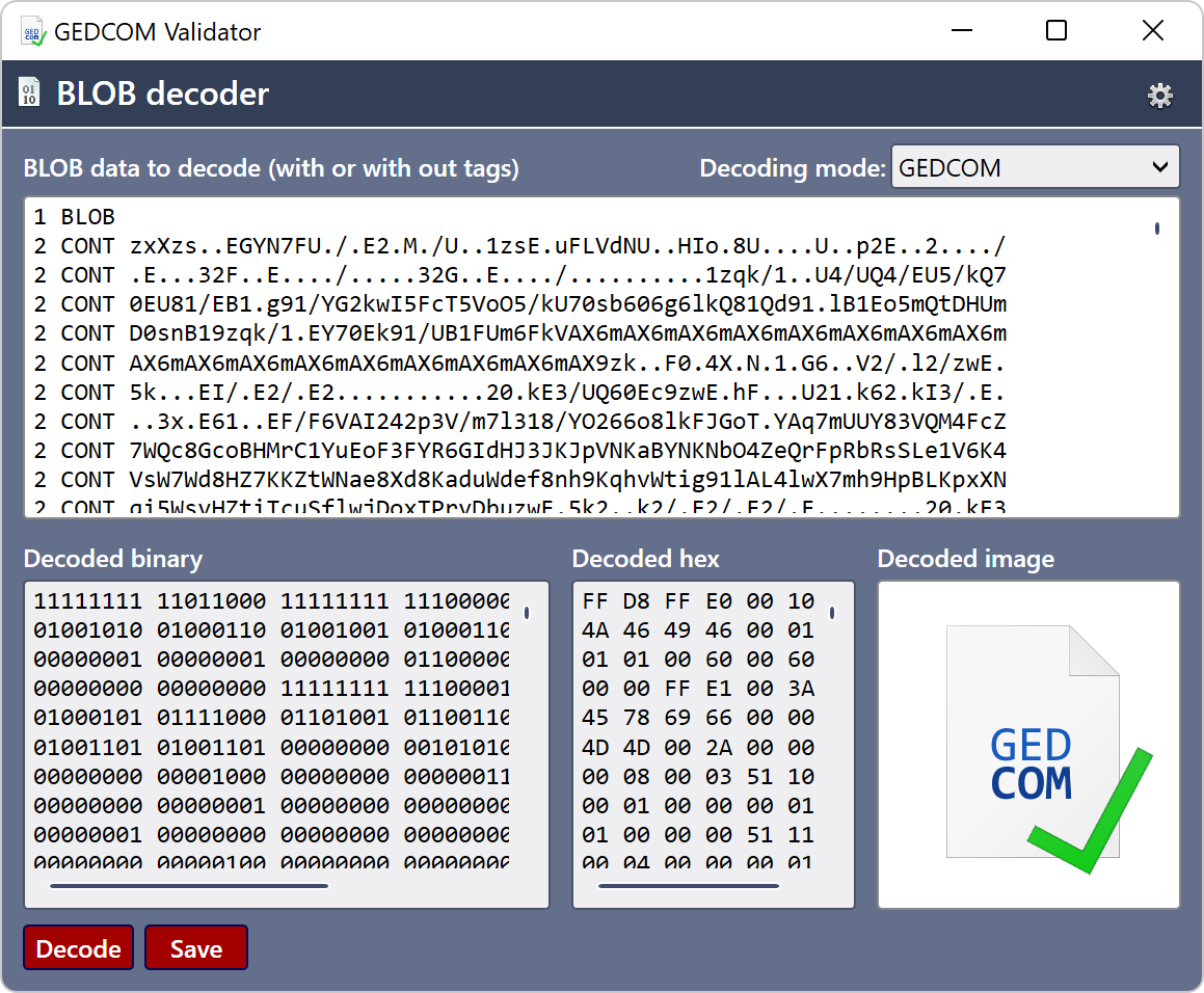 The BLOB decoder tool