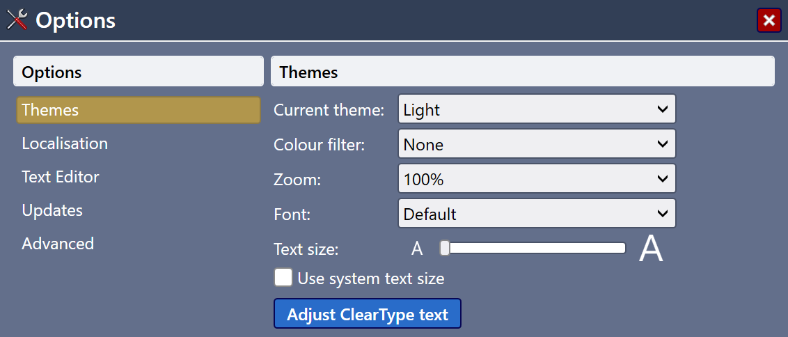The Options view