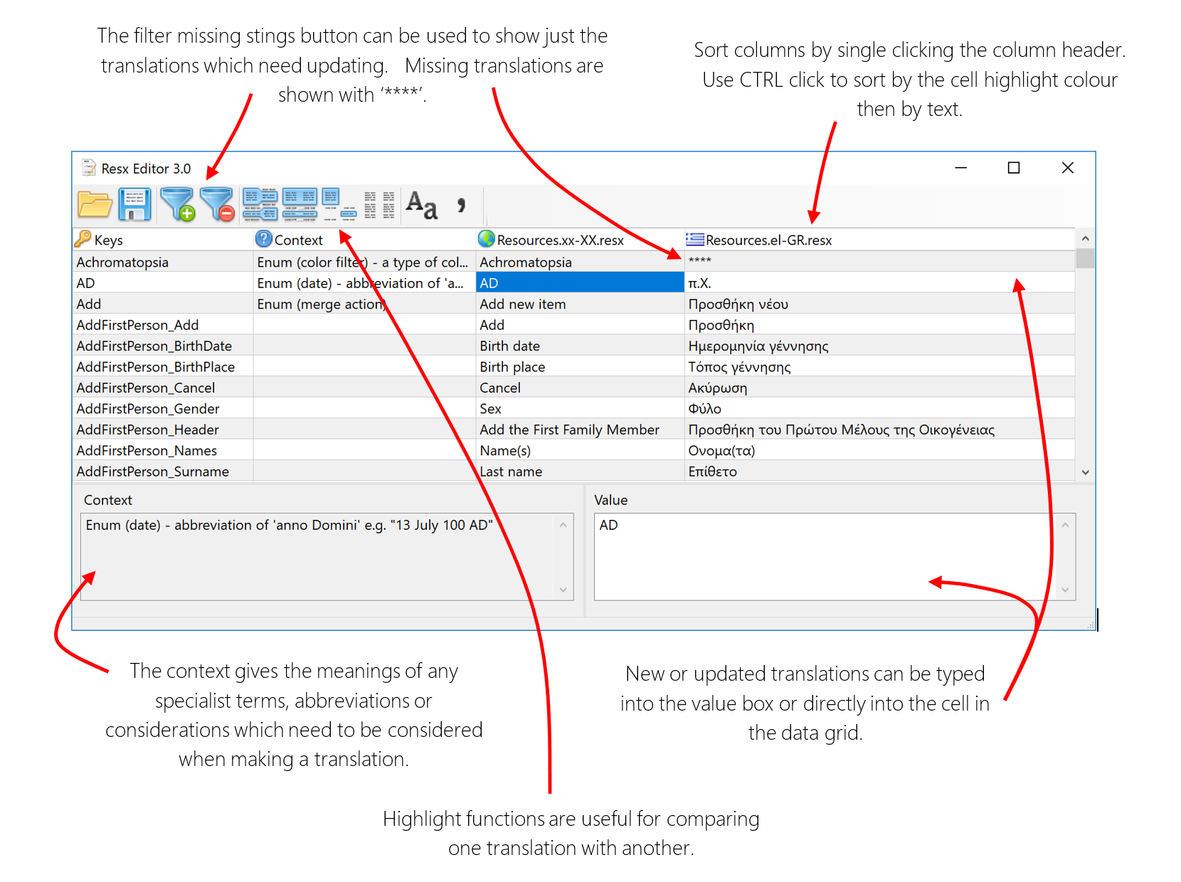 Using the Resx Editor tool