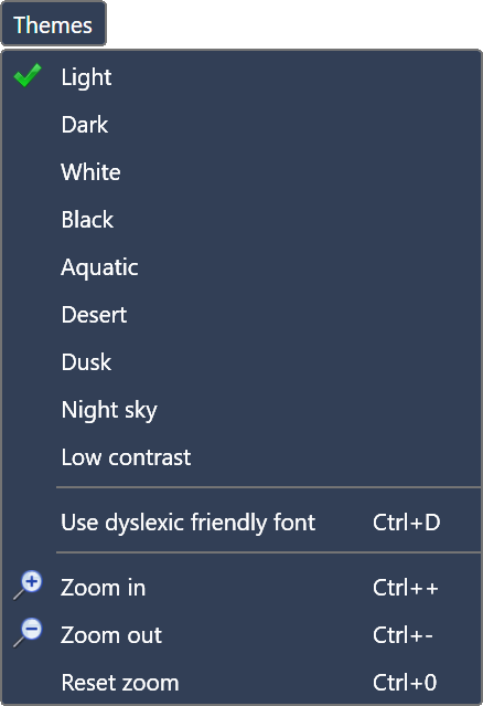 Themes menu
