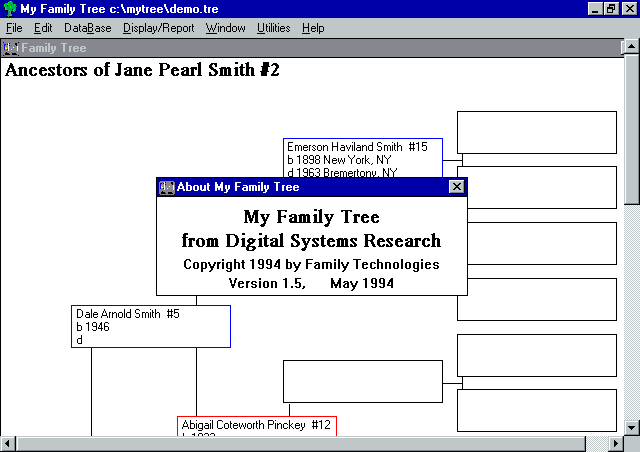 My Family Tree (DSR) running on Windows 95