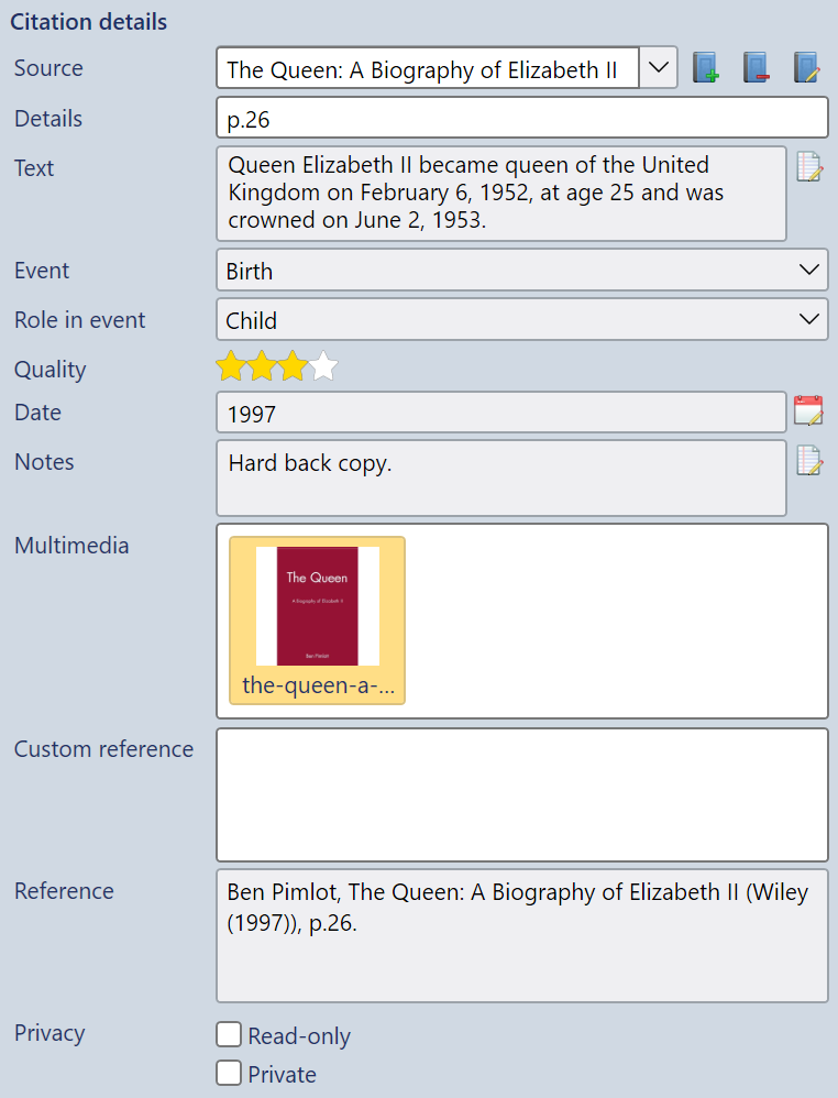 Editing citation details