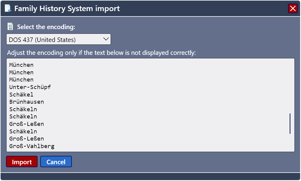 FHS import options