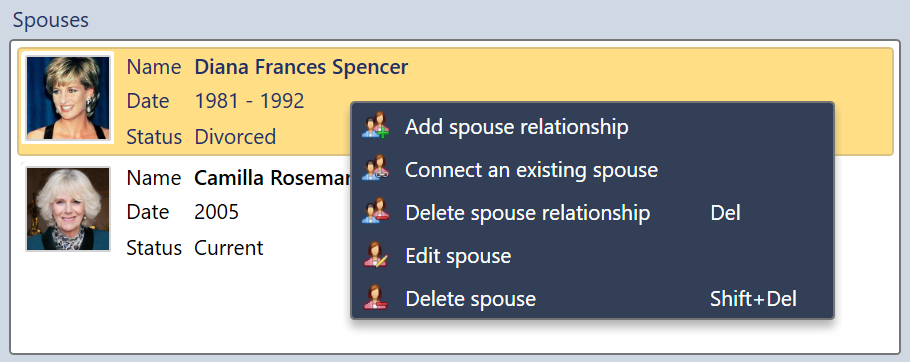 Change spouse relationships