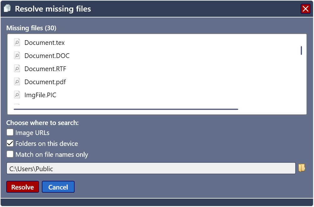 Resolving missing files