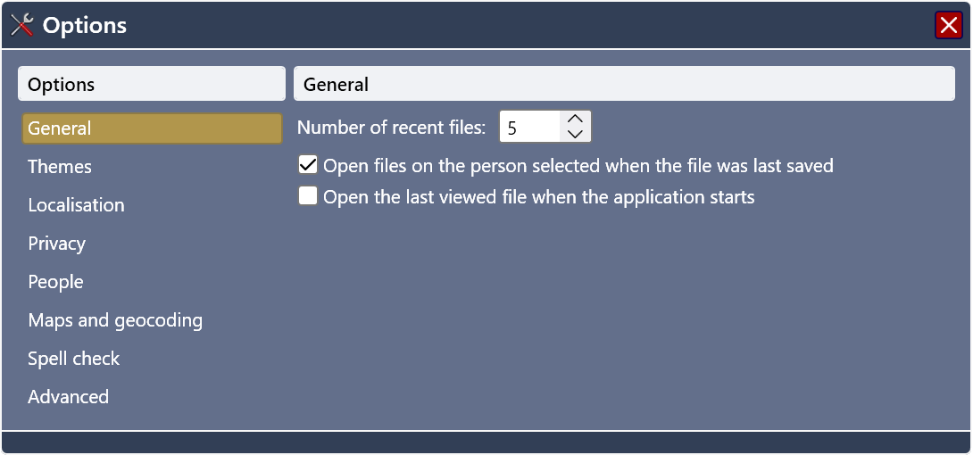 The Options view