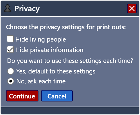 Privacy options for printing