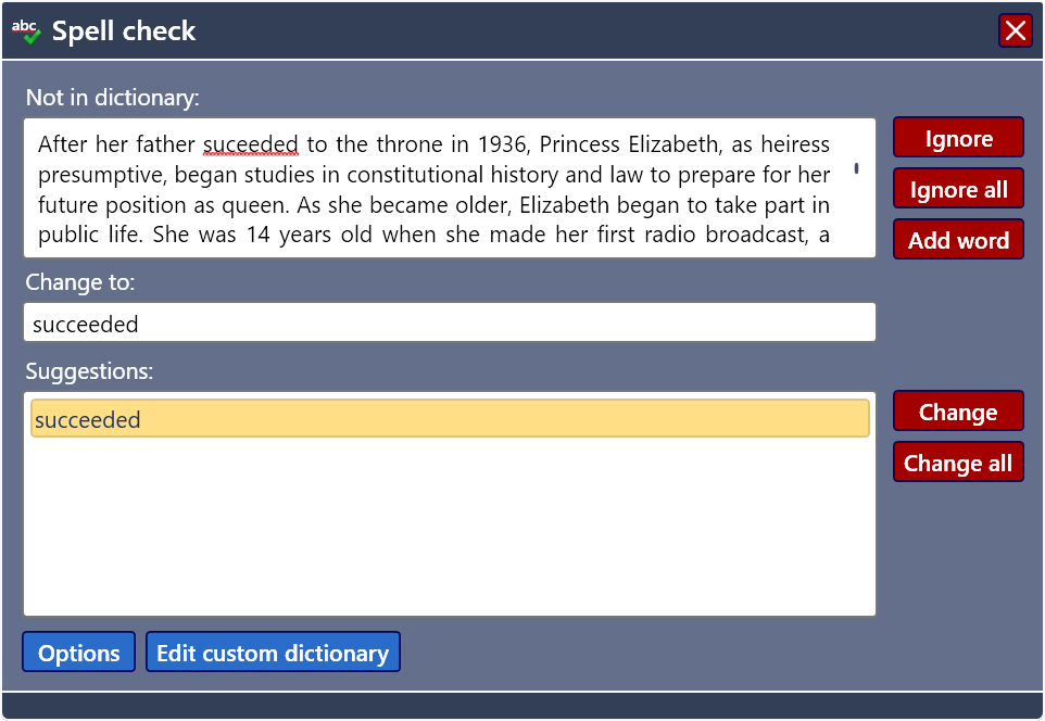 The Spell check tool