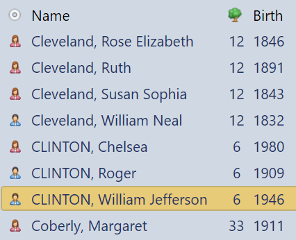 Showing tree numbers in the family list